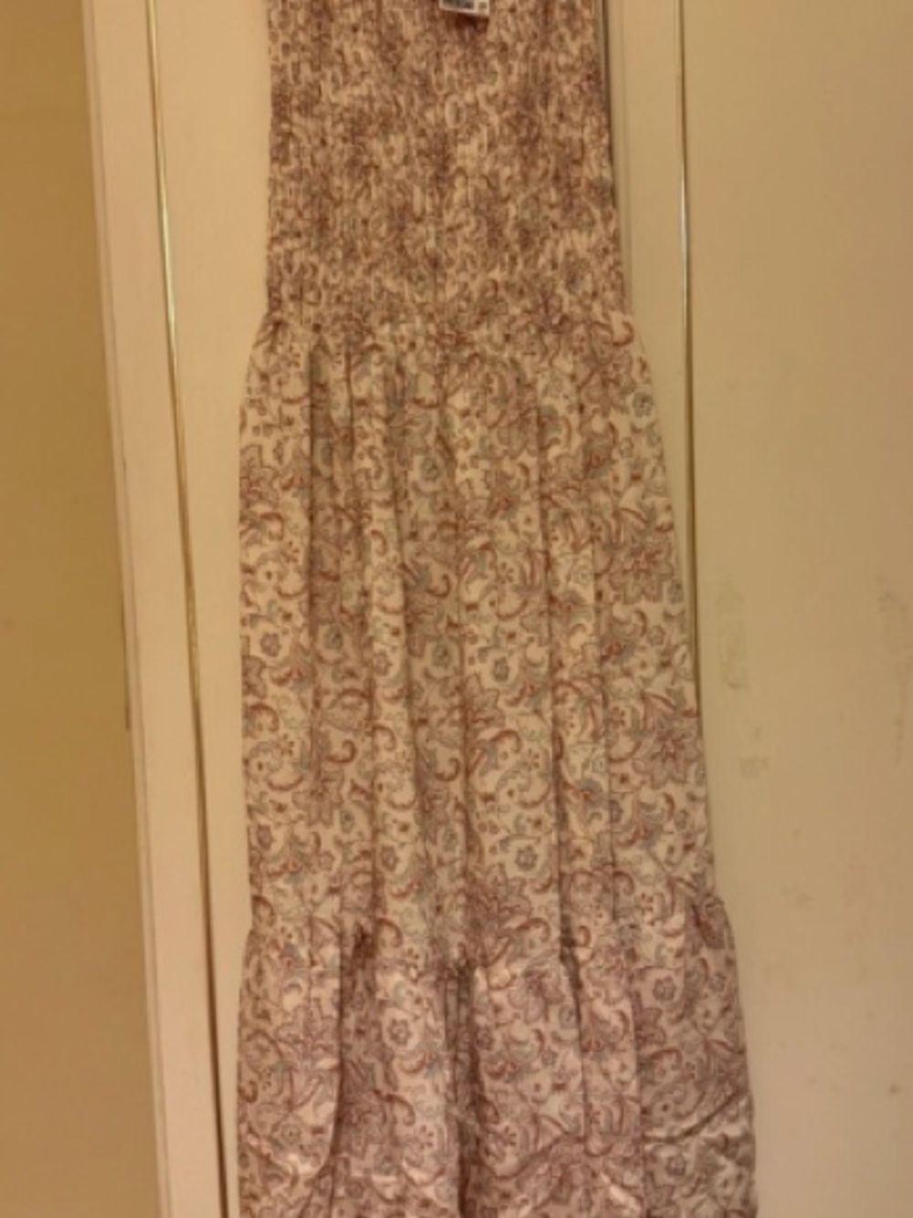Smocked Waist Floral Maxi Skirt — Cream and Light Brown